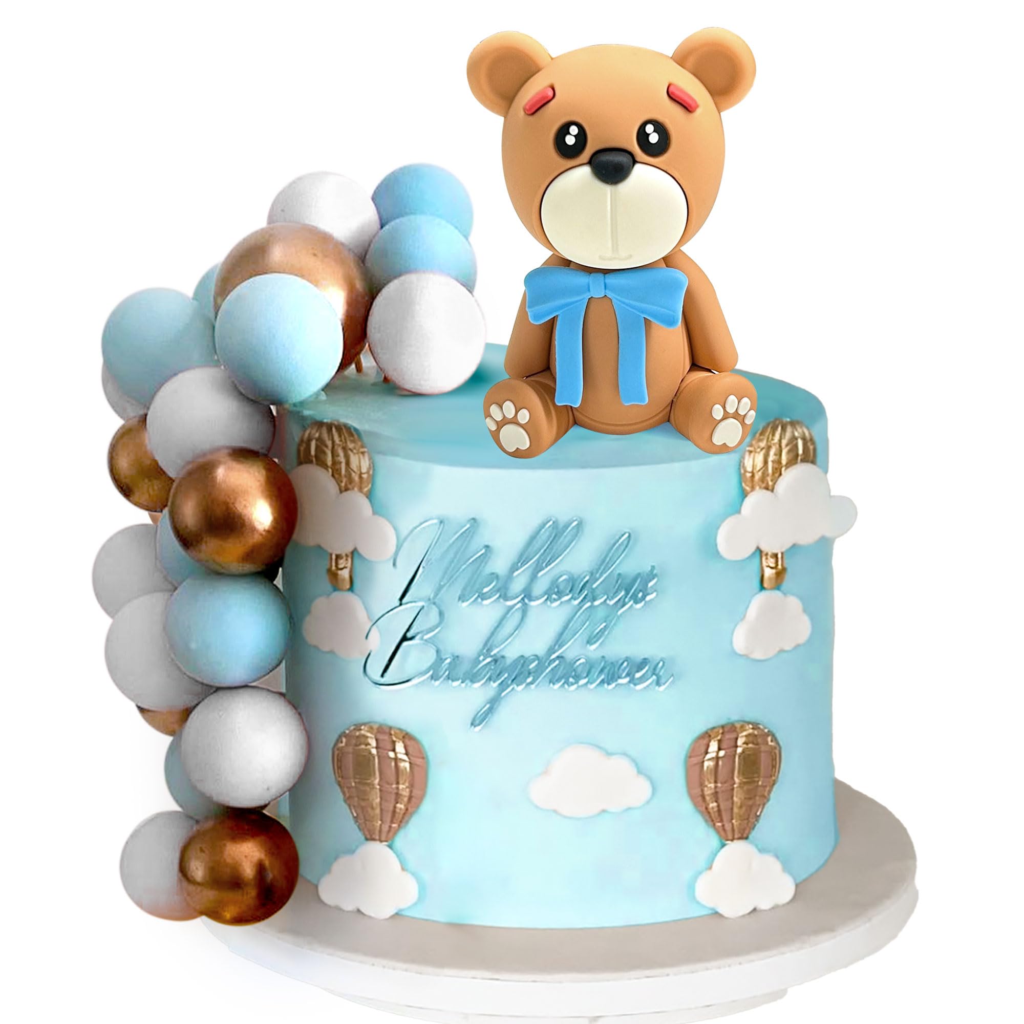 LaVenty Luxury Blue Baby Shower Cake Decoration Teddy Bear Cake Topper Gender Reveal Cake Decoration Bear Baby Shower Party Supplies Teddy Bear Decoration