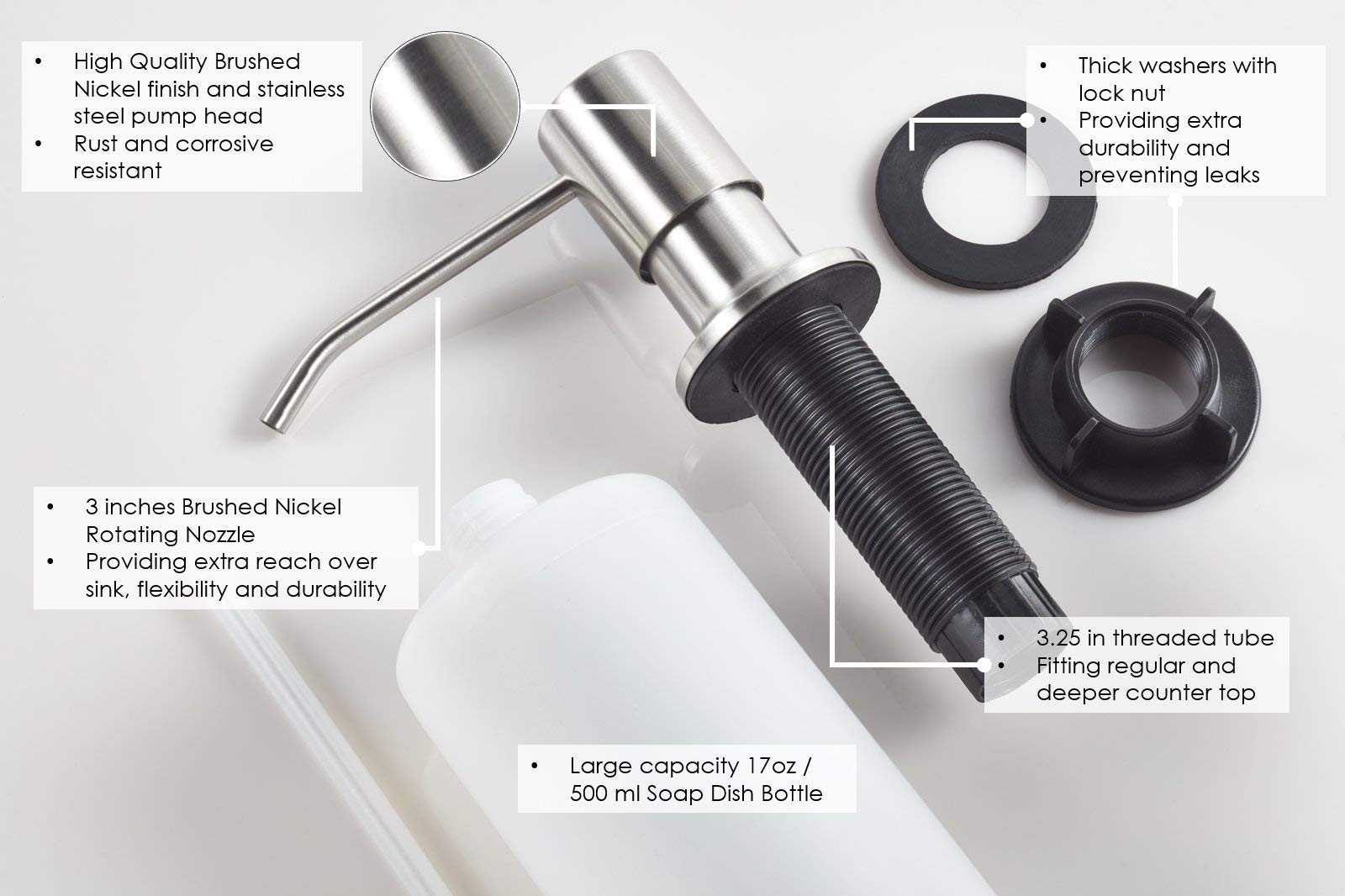 Soap Dispenser for Kitchen Sink (Brushed Nickel), Stainless Steel