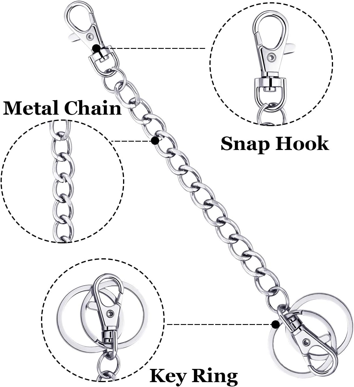 3 Pieces Pants Chain Pocket Chain Belt Metal Jeans Chain Wallet Chain with Lobster Clasps and Keyring for Men Women Keys Wallets - Image 4