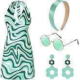 SATINIOR 4 Pcs 60s 70s Women's Hippie Costume Retro Disco Outfit Groovy Earring Headband Dress Sunglasses for Halloween Party