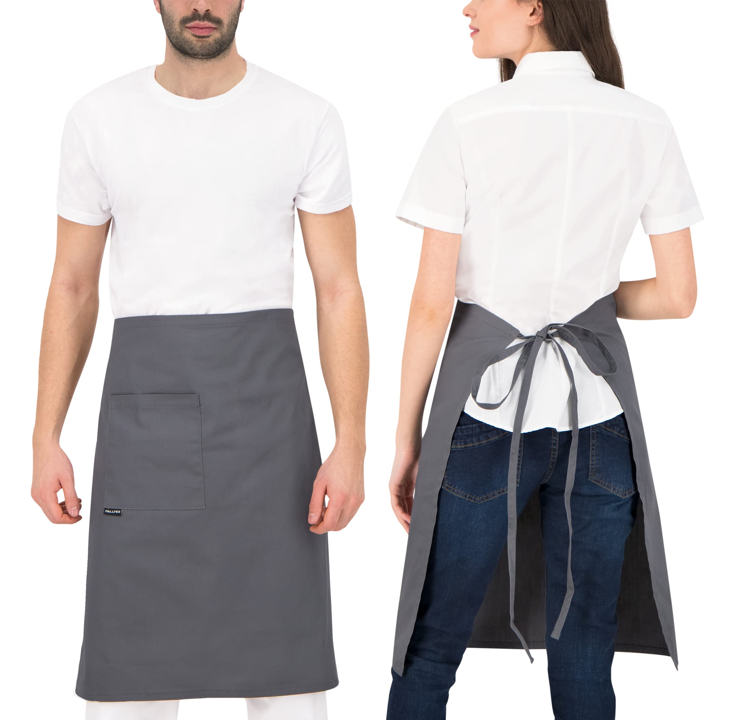 PALLTEX Gavroche Pre-Tie Long Cooking Apron Men Short Cooking Apron Women Short Apron Women Apron Men for Cooking Crafts Painting Baking, gray, One Size