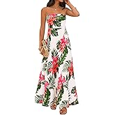PRETTYGARDEN Sleeveless Floral Summer Maxi Dresses for Women 2026 Tube Top Flowy Long Dress Tropical Beach Vacation Clothes