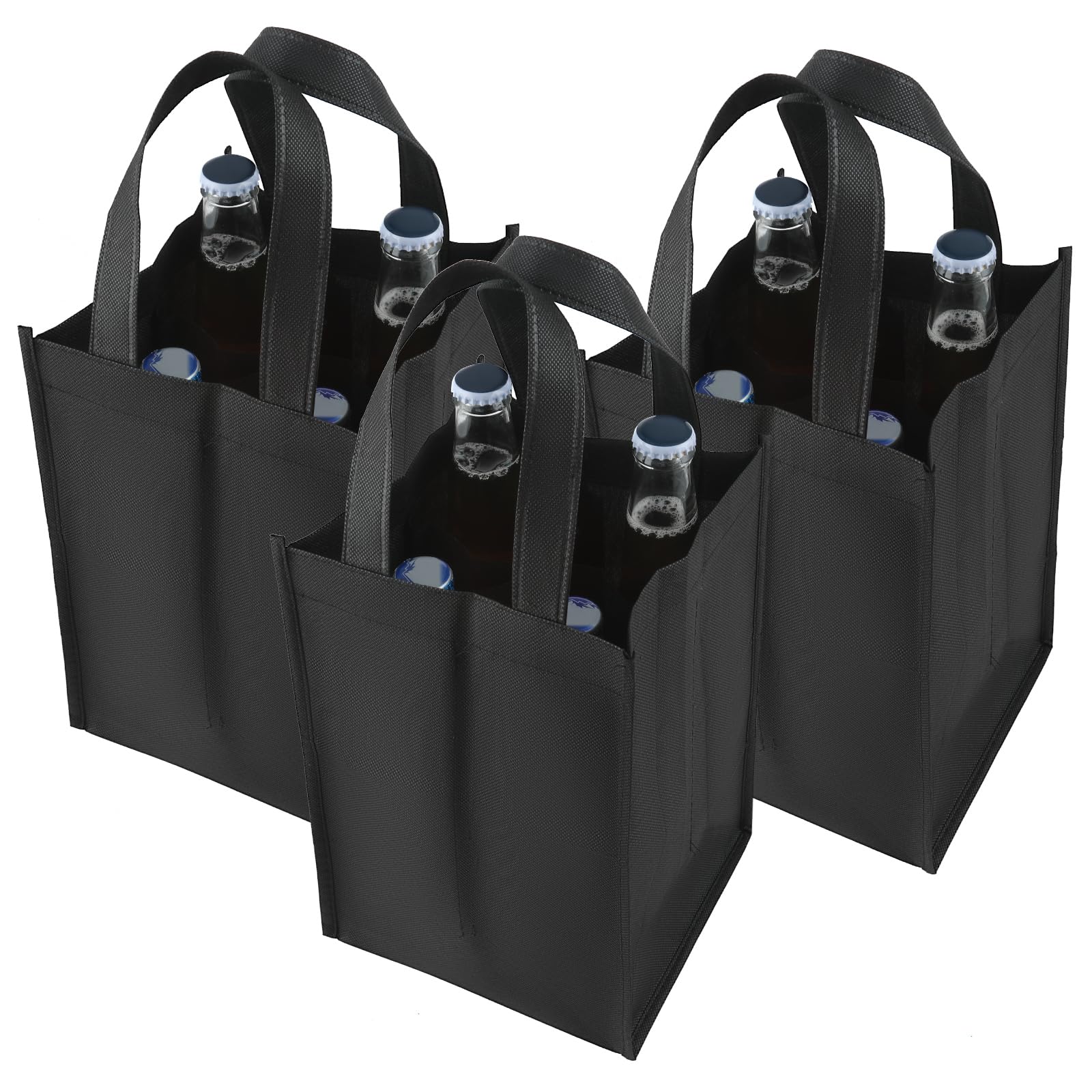 Cobee 3 Pcs 4 Bottle Wine Tote Bags, Reusable Wine Bottle Carrier Tote for Travel Wine Gift Bag with Extra Bottom Padding Non-Woven Wine Bags Wine Carrier for Camping Picnic