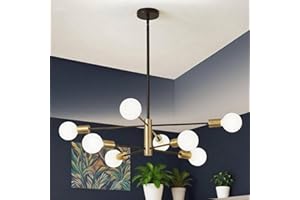 8-Light Sputnik Chandelier, Adjustable Mid Century Modern Ceiling Light, Black & Gold Chandelier for Dining Room, Kitchen, Li