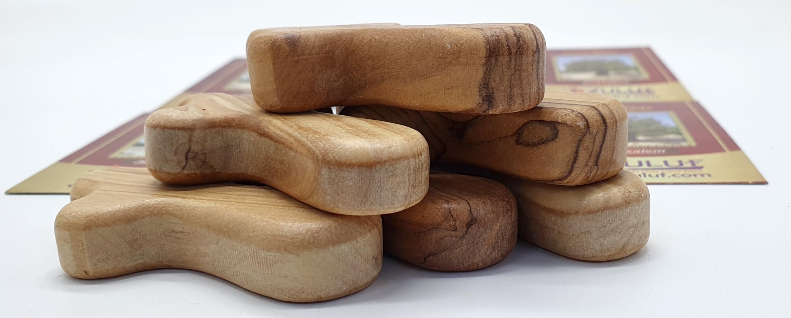 Zuluf Six Small Olive Wood Crosses The Holding Crosses From Israel | Handheld, Comforting Design for Clutching, Clinging With 6 Holy Land Certificates 6cm / 2.5 Inch Each Cross - CRS095