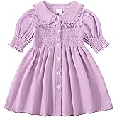YWFSHOP Baby Girls Dresses Ballon Sleeve Peter Pan Collar Vintage Toddler Girl Cotton Linen Dresses