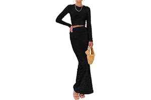 BTFBM Women's Fashion 2 Piece Outfits 2023 Fall Winter Long Sleeve Bodycon Pullover Tops Ruched Mermaid Maxi Skirt Set