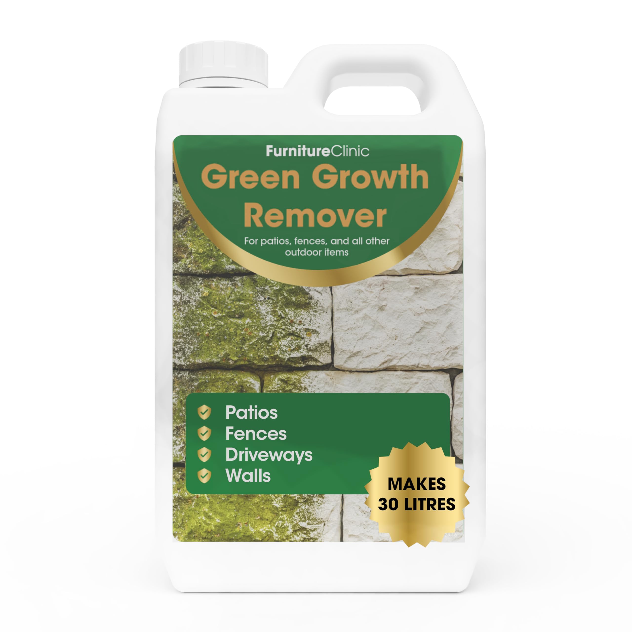 Patio Cleaner Concentrate 5L Makes 30L - Green Stain Removal - For Patios, Wood Decking or Fence, Driveways, Roofs & Block Paving Cleaning - Green Growth Remover