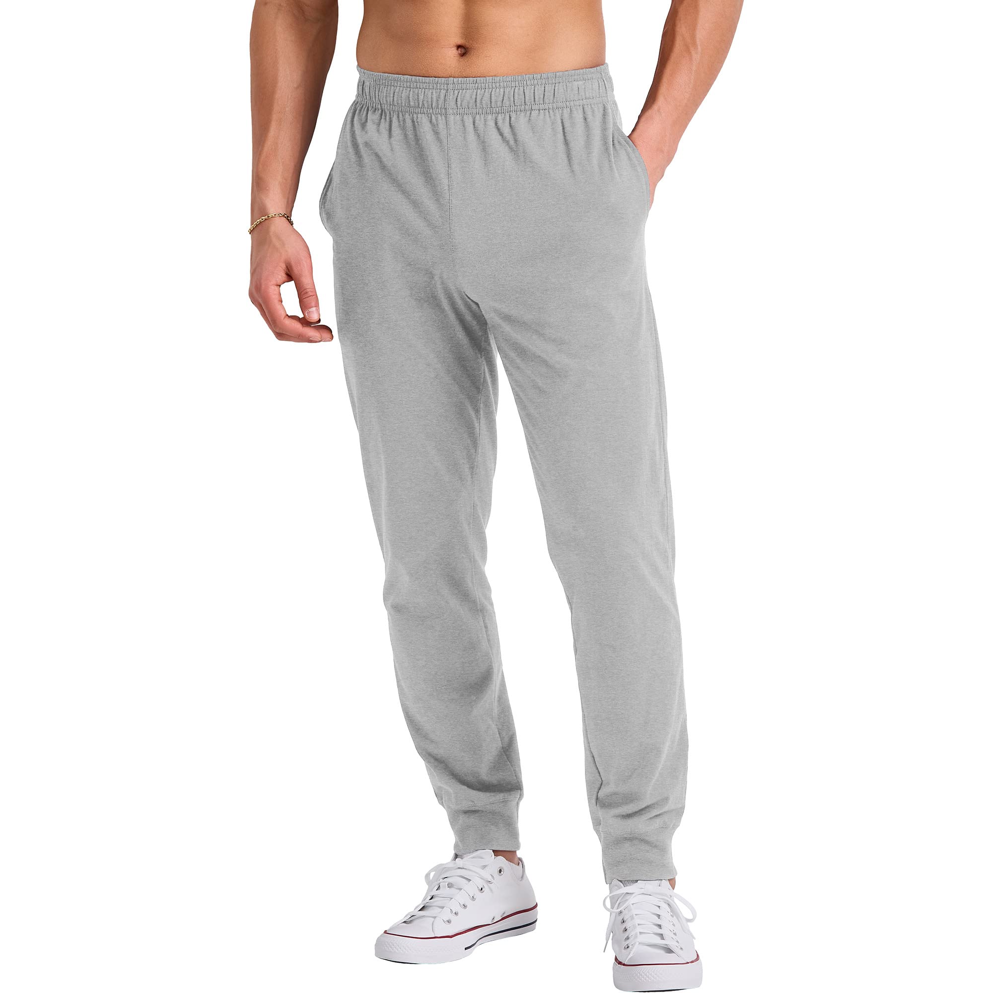 Photo 1 of Hanes Originals Cotton Joggers, Jersey Sweatpants for Men with Pockets, 30" Inseam, Light Steel