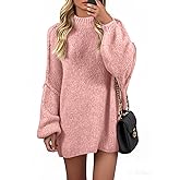 Wenrine Womens Oversized Sweater Dress Casul Puff Long Sleeve Fall Chunky Knit Loose Tunics Pullover Tops