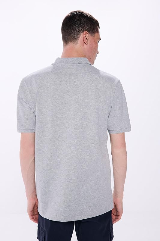 Basic-Poloshirt aus Piqué, Regular Fit, gesticktes Baum-Logo für Herren, Grau Melange, S