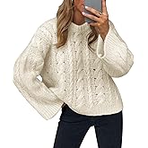 Women's Cable Knit Sweater Pullovers Crewneck Long Sleeve Oversized Y2k Vintage Fall Winter Cozy Chunky Sweaters