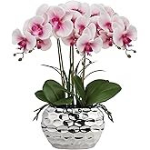 Briful Orchids Artificial Flowers 18" Pink Phalaenopsis Large Orchid Flowers with Silver Ceramic Pots Real Touch Faux Orchid Arrangement for Home Office Bathroom Living Room Table Decoration