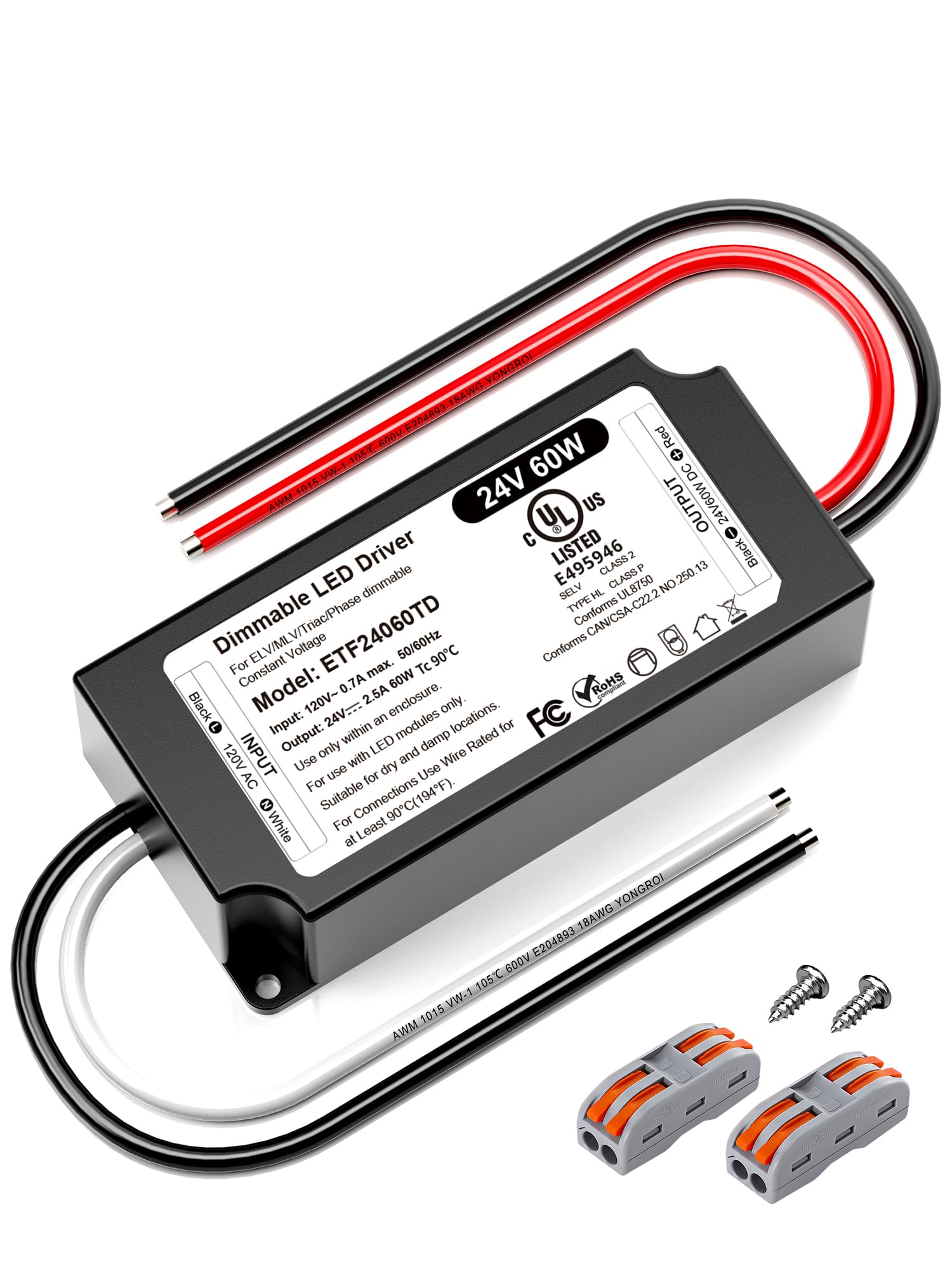 Photo 1 of VEURCHY 24V Dimmable LED Driver 60W, UL Listed DC 24V Triac ELV/MLV LED Dimmable Power Supply Compatible with Lutron & Leviton Switches 60 Watt LEDs Transformer 24 Volt for Strip Cabinets Light