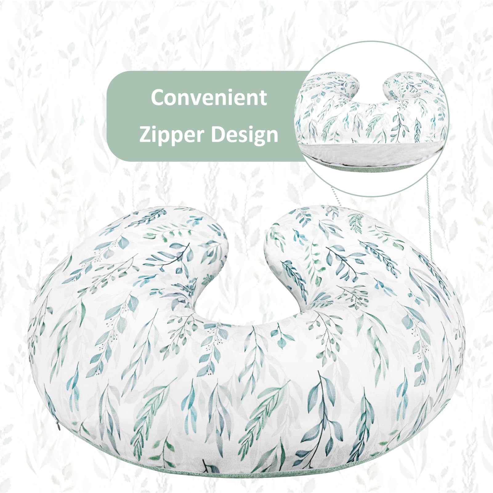 DILIMI Nursing Pillow Cover, Soft Stretchy Nursing Covers for Breastfeeding Pillows, Reversible Removable Slipover for Baby Boy and Girls, Green Leaf