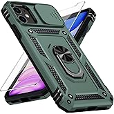 Weycolor for iPhone 11 Case with Camera Lens Cover, HD Screen Protector, 10 FT Military Grade Drop Protection, Magnetic Ring Holder Kickstand Protective Phone Case for iPhone 11, Pine Green