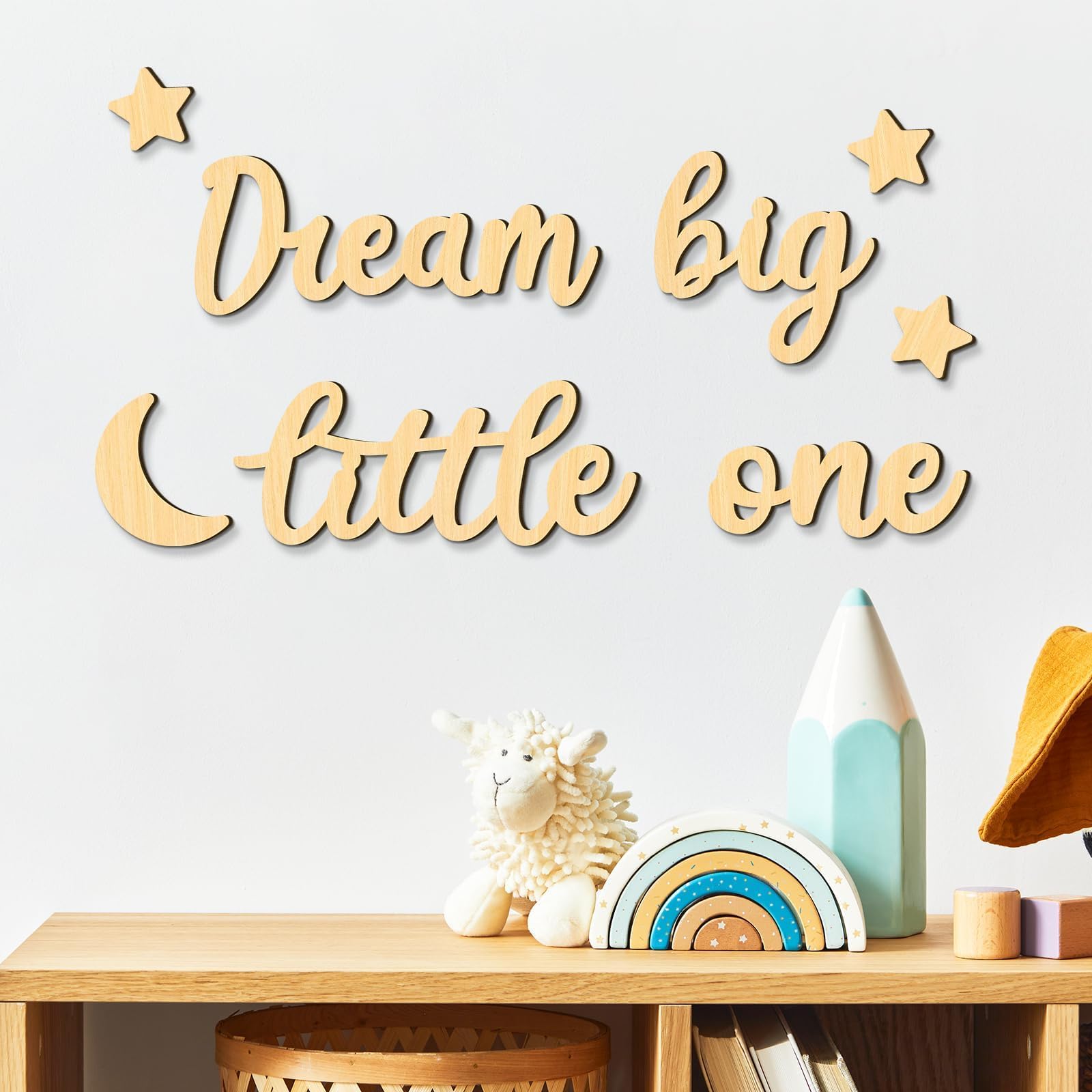 Xylolfsty Dream Big Little One Wall Decor Baby Room Decor Boho Moon Stars Wooden Sign Decoration Boys Girls Bedrooms Hang On Wall Art for Home Farmhouse Living Playroom 8PCS