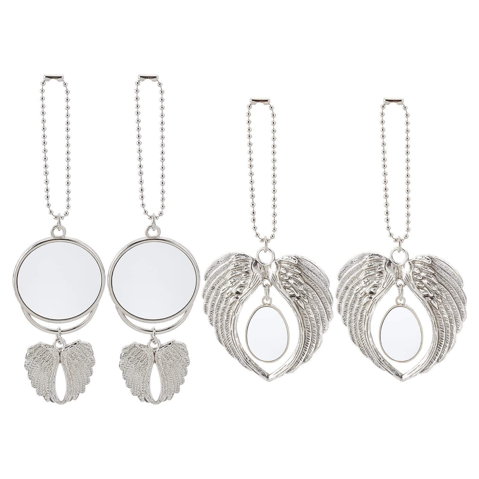 SUPERFINDINGS 4 Sets 2 Styles Heat Sublimation Car Keychain Ornament Decorations Flat Round Angel Wing Shape Blank Hot Transfer Printing Pendant for Jewelry Making