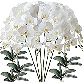 FagusHome 6 Pcs Artificial Phalaenopsis Flowers with 5 Bundles Leaves Artificial Orchid Flowers Stem Plants for Home Décor