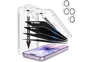 EZ-GLAZ 4 件装屏幕保护膜适用于 iPhone 17 6.3 英寸黑色隐私与完美贴合套装 + 2 件装相机镜头保护膜,15 秒无气泡安装,9H 硬度,12 英尺军用级防碎,防刮 抗划伤。 钢化玻璃| 真正的 28° 防间谍