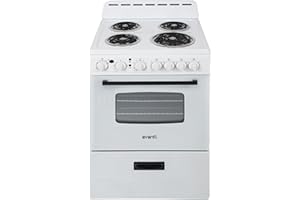 Avanti ERU240P0W Electric Range Oven Compact Design, 2.6-Cu.Ft. Capacity with 4 Coil Burners, Framed Glass Door, Storage Drawer and Broiler with Pan Perfect for Apartment RV Tiny Home, 24-Inch, White