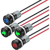 TIANWIDJEW 12V LED Indicator Small Light Waterproof, 1/2"(12mm) Panel Cutout 12V 24V Metal LED Indicator with 22AWG 150MM Wire - High Beam, Single Arrow Left/Right, Parking Indicat-or, 4PCS