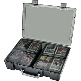 ALCYON 1600+ Trading Card Storage Box for Baseball, Football and Game Cards | Four Small Cases, Removable Dividers and Snap Closures Sort Card Sets; Hard Plastic &amp; Handle Ease Carrying, Grey, Box Only