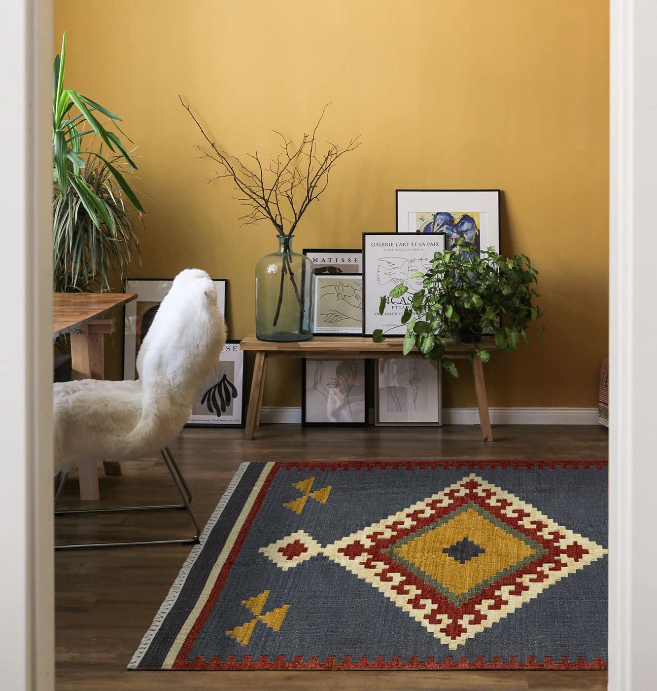 HAMID - Kilim Lori Rug with Modern Design - 100% Wool - Hand Woven Carpet - Corridor, Living Room, Bedroom, Living Room, Entrance (D.1, 110x60cm)