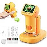 HEWEIMEI 1600X Microscope for Kids, 4K 2.0" Screen Kids Microscopes with Slides Kit Microscope for Toddlers Christmas Birthday Gifts Toys for 3-14 Year Old Children Students (Yelllow)