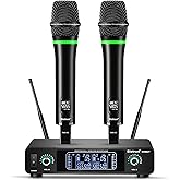 Bietrun Wireless Microphone, Rechargeable Metal Dual UHF Cordless Dynamic Handheld Microphone System for Home Karaoke, Meeting, Party, Church, DJ, Wedding(UHF 240ft Range)(Receiver with Bluetooth)