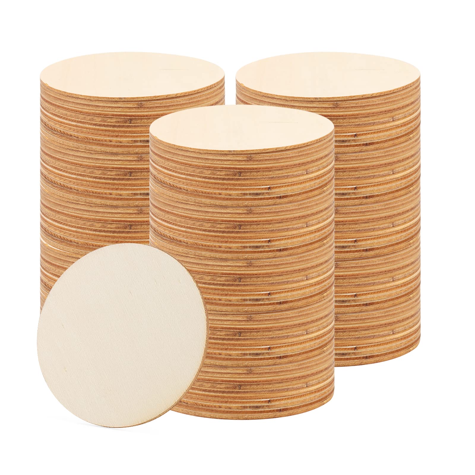 MANCHAP 150 PCS 10cm Craft Wooden Circles, 2.5mm Thick Unfinished Wooden Discs Round Wood Blank for Crafts, Painting, DIY