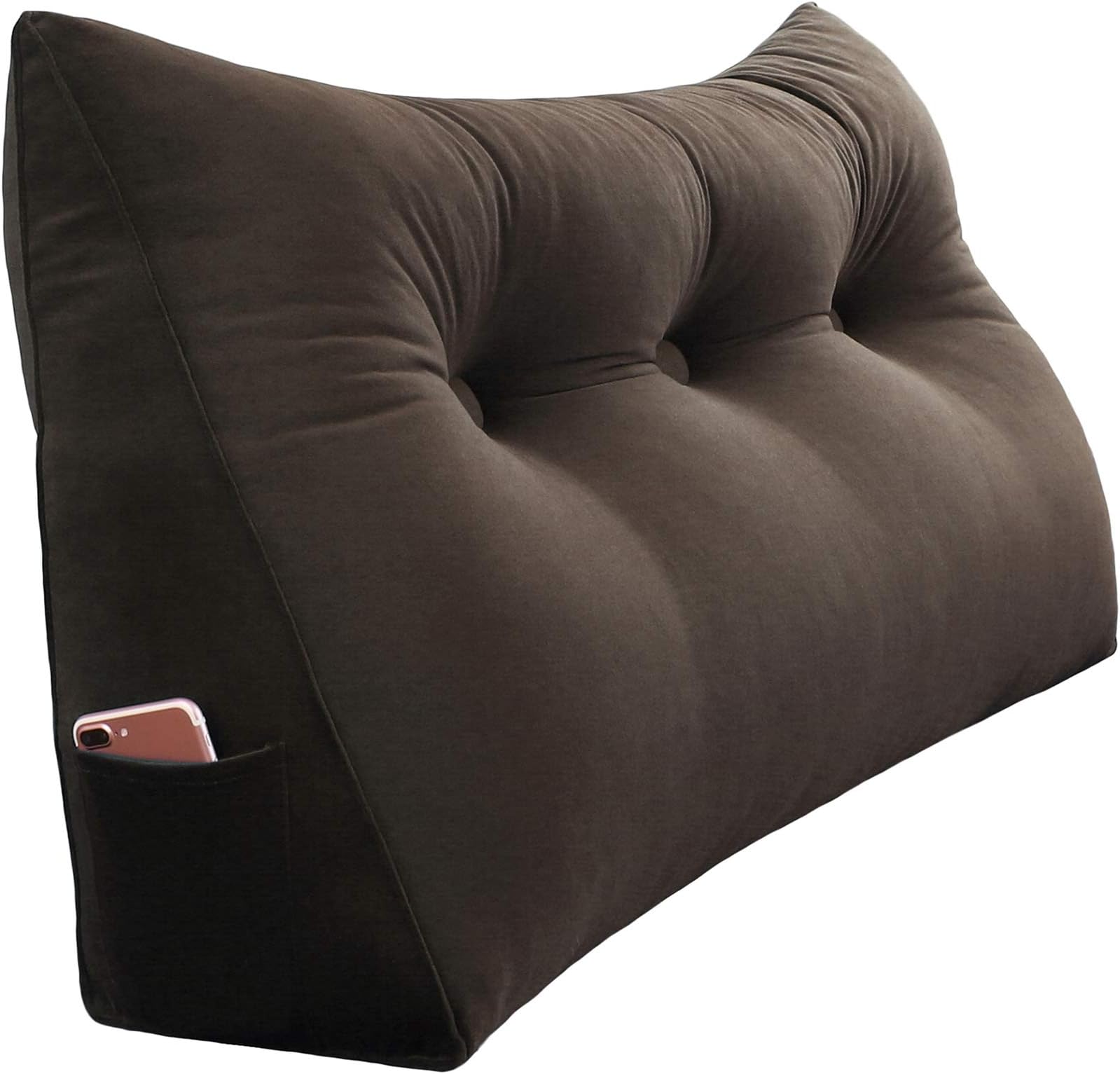 VERCART Large Wedge Pillow Decorative Body Throw Pillows Bed Backrest Reading Bolster Lumbar Cushion for Back Headboard Day Bed Bunk Bed with Removable Cover Velvet Coffee 39x8x20 Inches