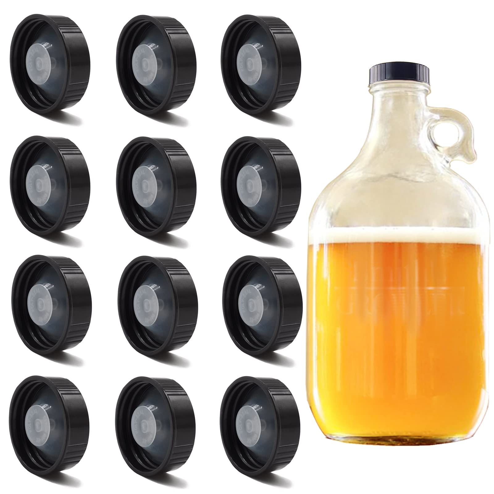 Photo 1 of 12 Pack 38mm Growler Caps Growler Lids Poly Seal Screw Caps Poly Seal Growler Caps Compatible with 1/2 Gallon and 1 Gallon Glass Gallon Jugs Replacement for Homebrew Wine Making Beer Brewing, Black