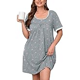 AusLook Plus Size Women's Nightgown Short Sleeve Sleep Dress Sleepwear Sleepshirts Pleated Scoopneck Nightshirt 1X-5X