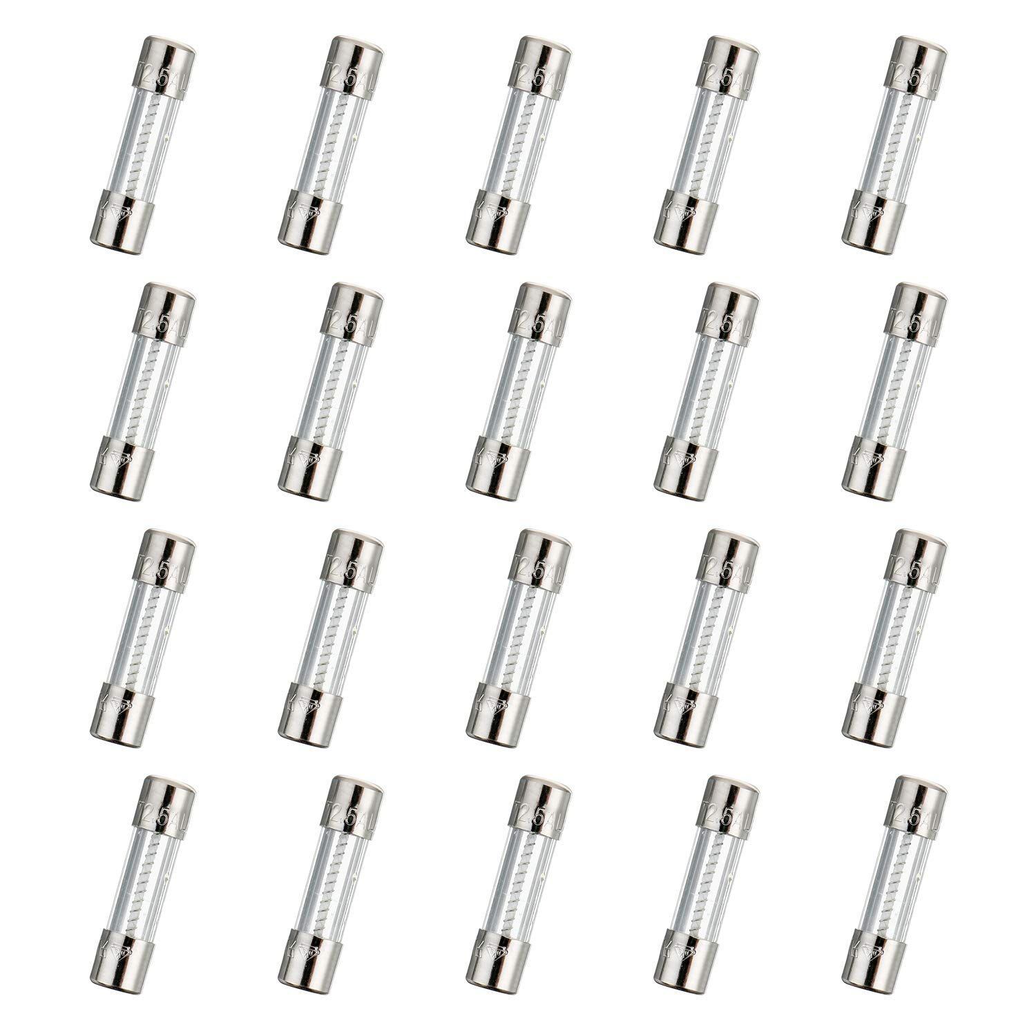 HUAREW T2.5AL250V 20 Pcs 5x20mm slow blow glass fuse 2.5A 250V 0.2 x 0.78 inch time delay fuse