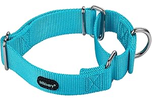 Mikivery Martingale Dog Collar Nylon Adjustable and Safety Training Colourful Comfortable Metal Buckle Pet Collars for Small Medium and Large Dogs(Ice Blue,M)