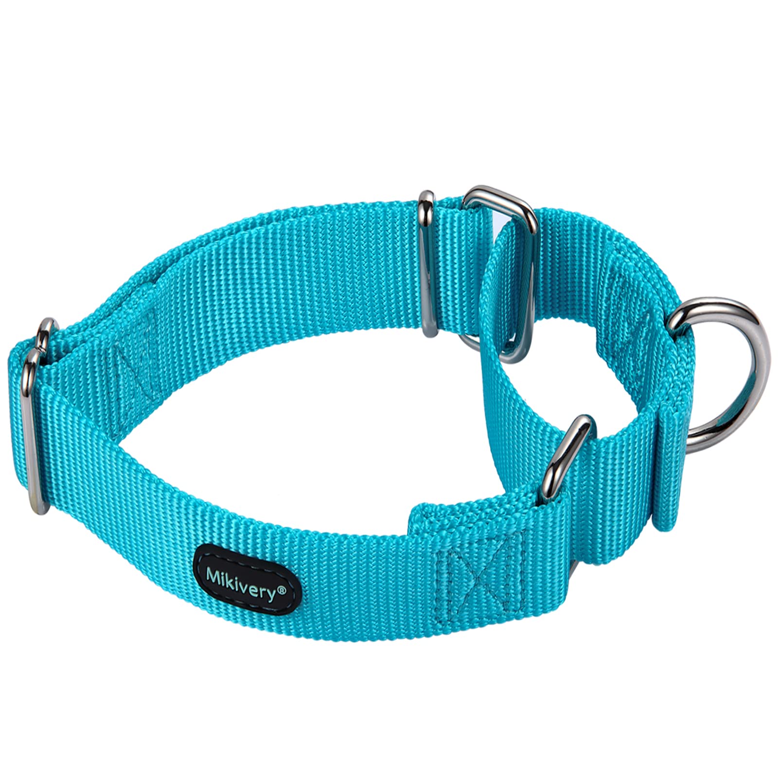 Mikivery Martingale Dog Collars Nylon Adjustable and Safety Choke Training Ice Blue Comfortable Pet Collar for Medium and Large Dogs