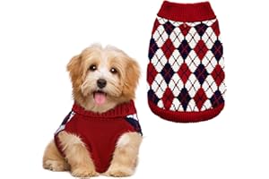 KAROKU Dog Sweaters for Small Dogs,Christmas Argyle Winter Xmas Pet Clothes, Pet Shirts for Kitten Puppy,Red Boys Girls Winter Knitwear Warm Clothes Medium