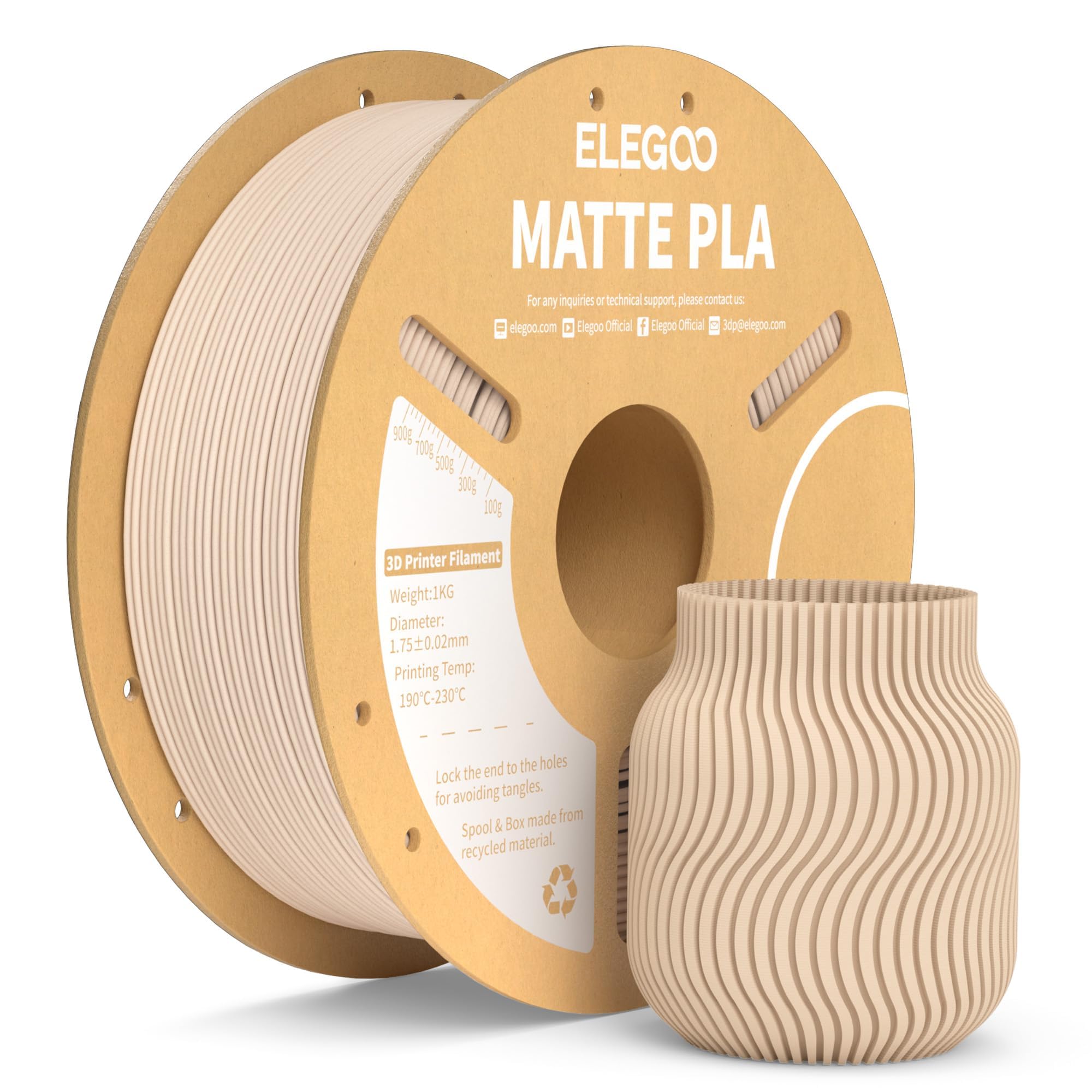 ELEGOO マット PLA フィラメント 1.75mm ベージュ 3D プリンター用フィラメント 寸法精度±0.02mm ほとんどの3Dプリンターに対応 (1KG/カーボードスプール 2.2 lbs)商品画像