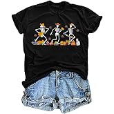 Dia De Los Muertos Shirt Women Dancing Skeleton Halloween Short Sleeve Tops | Day of The Dead T-Shirt Women Funny Dancing Skeleton Graphic Shirt Mexican Clothes Casual Short Sleeve Tops