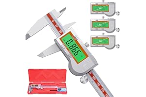 Preciva Digital Caliper Measuring Tool, Stainless Steel Digital Micrometer Vernier Caliper, with Backlight LCD, Auto-Off Feat