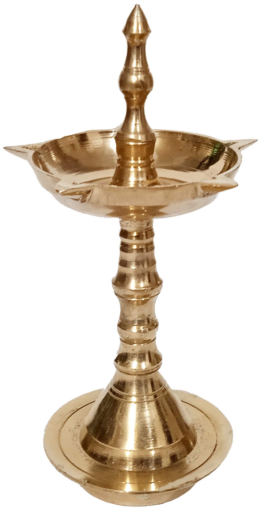 Purpledip Brass Pillar Diya: 5 Lights Mini Oil Lamp (11836)