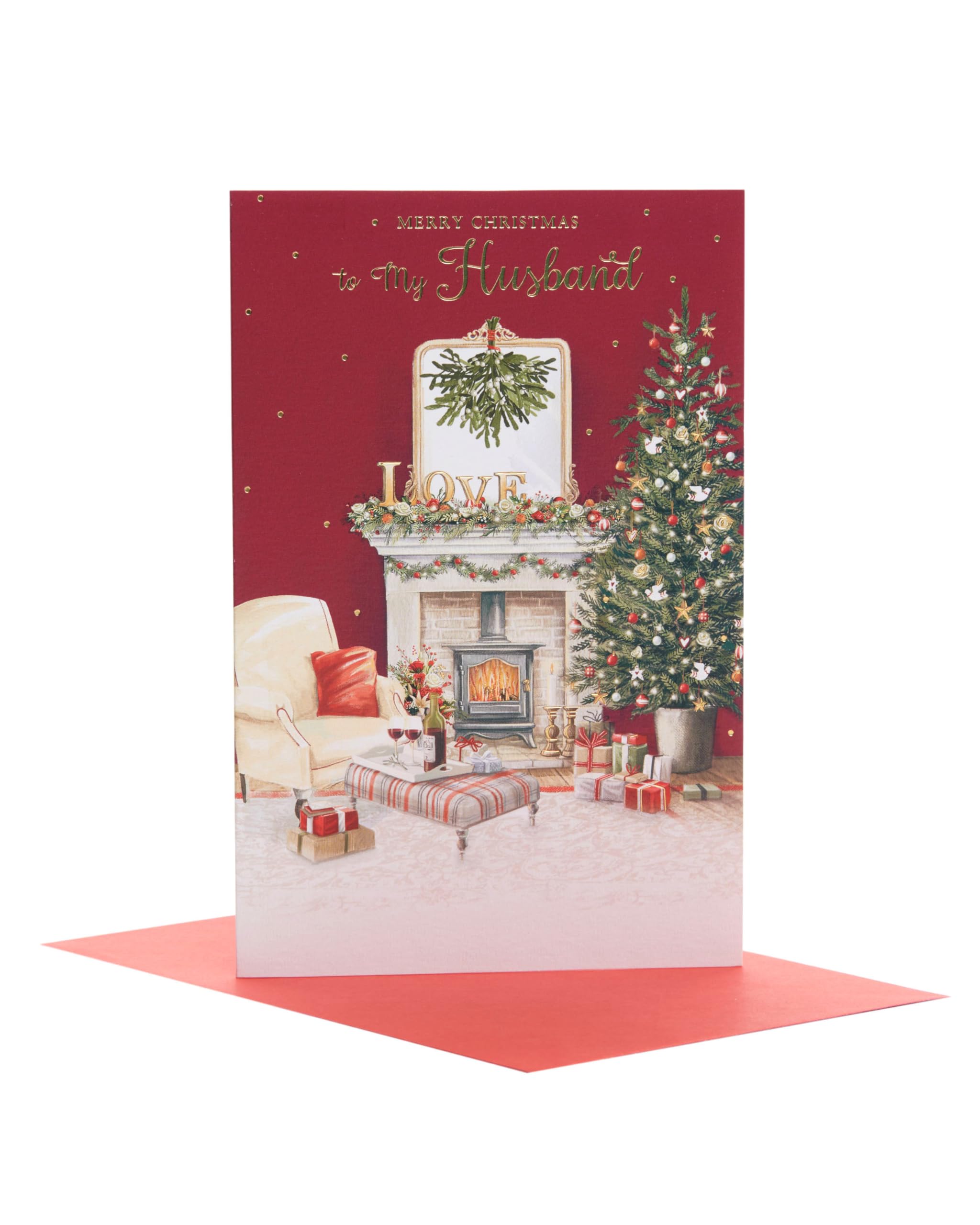 UK Greetings Christmas Card for Husband - Cosy Festive Scene Design