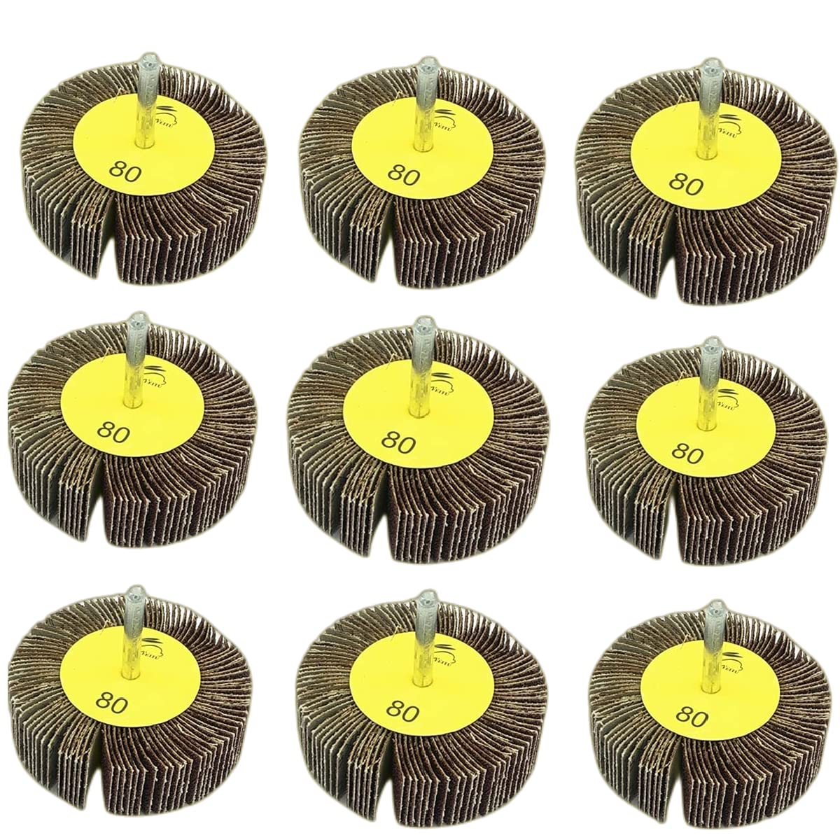 FEIHU 60mm Flap Wheels,80 Grit.1/4" Shank Diameter for Removing Rust, Deburring, Grinding Polishing Flat. Disc Abrasive Sanding Pads for Drills 6mm Shank （9 Pack）