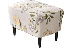 KRFOONN Ottoman Slipcovers Stretch Rectangle Footrest Stool Covers Printed Ottoman Cover for Foot Stool Furniture Protector with Non Slip Elastic Bottom(25, Large)