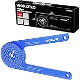 WORKPRO 7.3 Inch Aluminum Miter Saw Protractor, Precision Angle Finder | Precision Laser Engraved Scales for Inside &amp; Outside Corner, Carpenters, Plumbers, All Building Trades, 360&deg; Rotation, Blue