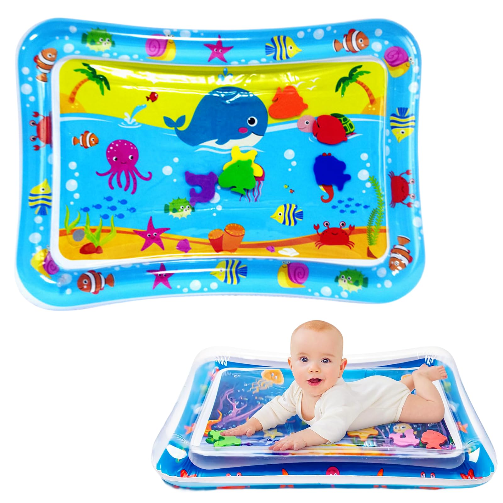COSORO Tummy Time Mat Inflatable Water Mat for Babies,70 * 50cm Blue Whale Water Cushion Baby Inflatable Water Play Mat Sensory Toy for Infants,Toddlers Baby Toys 3-12 Months Newborn Girls Boys Gifts