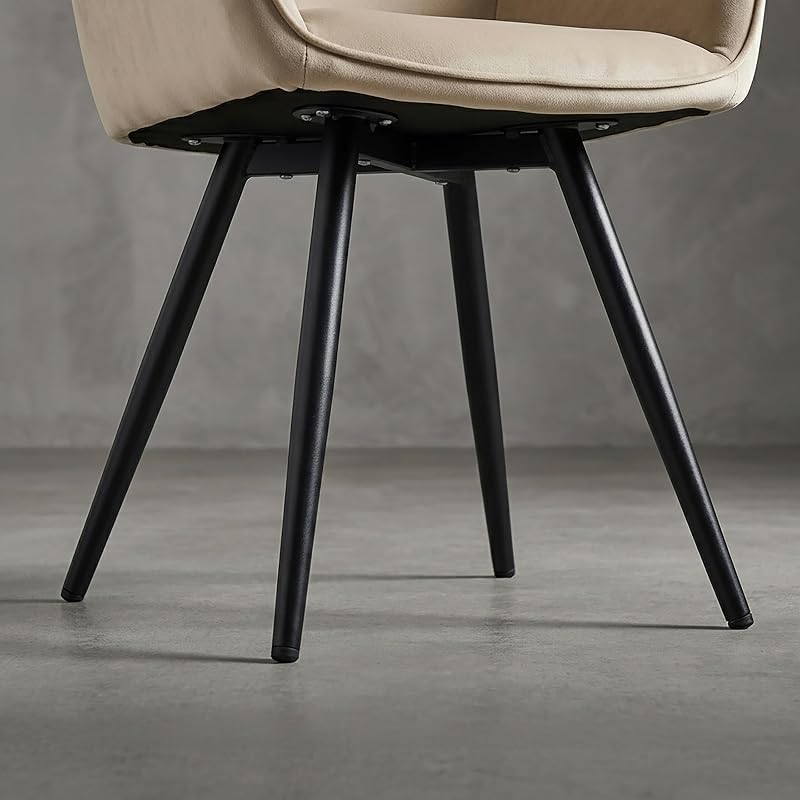 Silla de Comedor, Set 2, Terciopelo, Patas Metal, Brazos, Beige