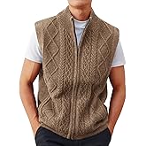 Runcati Mens Full Zip Sweater Vest Cable Knitted Cardigan Stand Collar Casual Sleeveless Sweaters