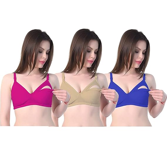 CloudChain's Non-Padded Breastfeeding Nursing Bra Clip Down Maternity Bra for Women (Pack of 3)
